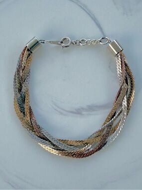 Tri-Color Braided Herringbone 5-Chain Bracelet, Vintage 80s